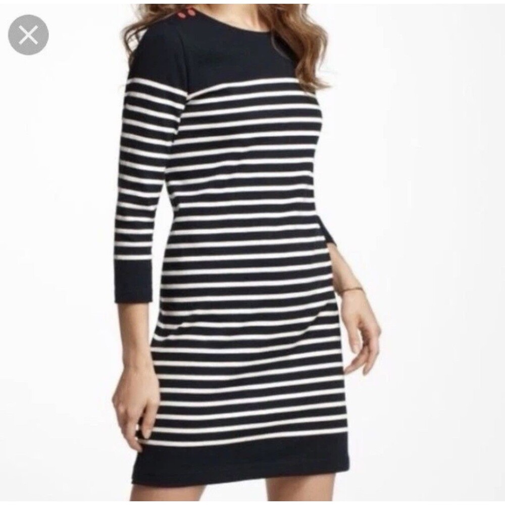 Anthropologie Allihop Dress Size Medium Blue and White Striped Boho Career - Picture 12 of 12